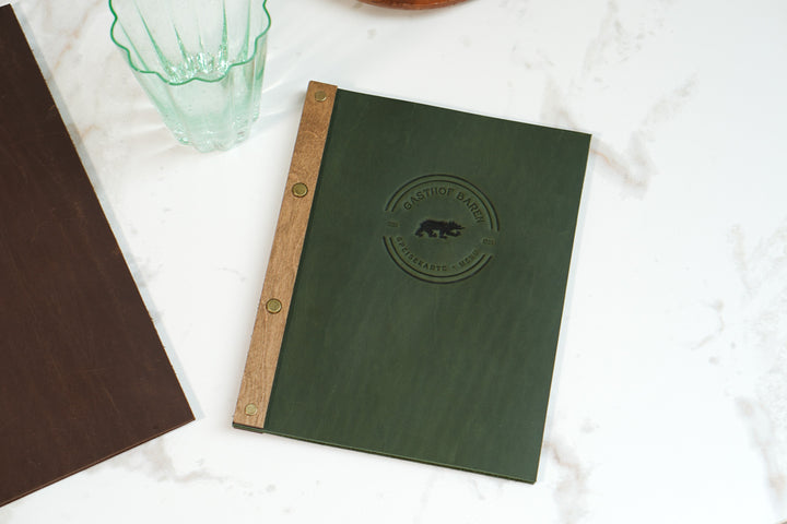 Embossed Leather & Wood Restaurant Menu: Vintage Menu Folder