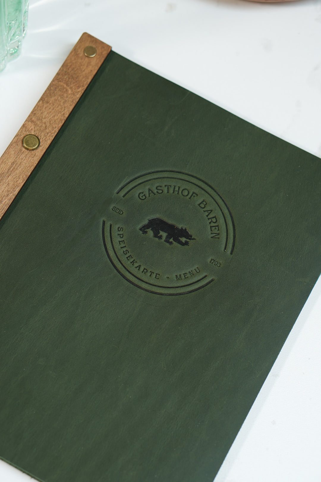 Embossed Leather & Wood Restaurant Menu: Vintage Menu Folder