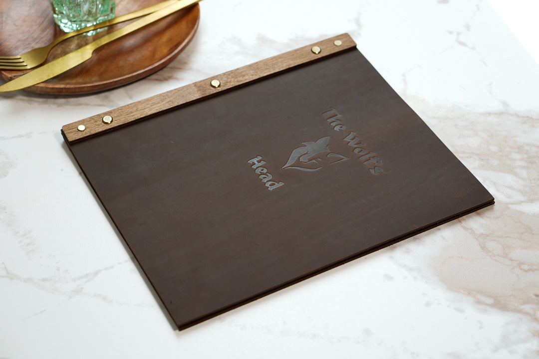 Embossed Leather Restaurant Menu: Vintage Wood Menu Folder