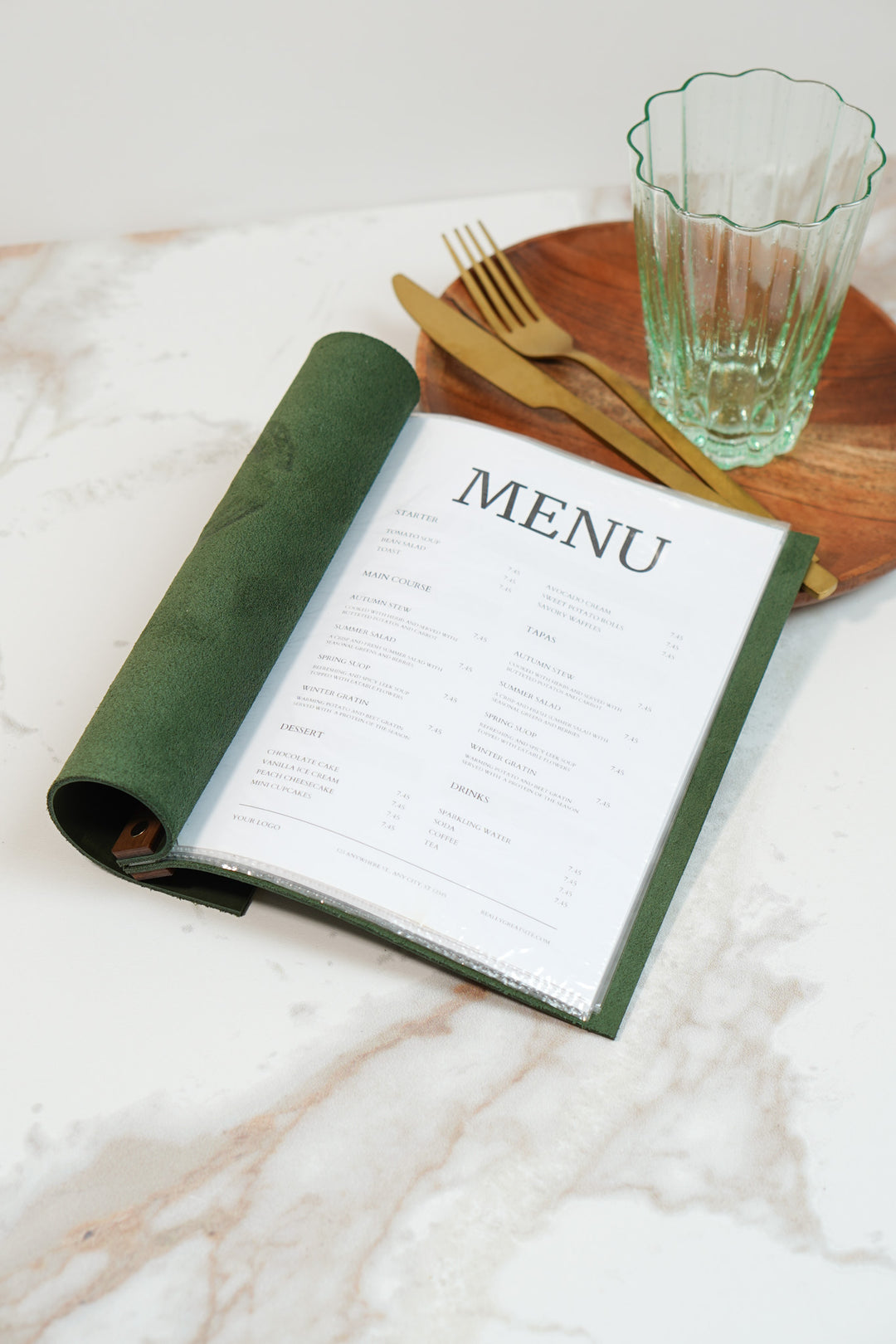 Embossed Leather & Wood Restaurant Menu: Vintage Menu Folder