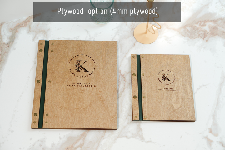 Engraved Wood & Leather Menu Holder: Customizable Restaurant Menu