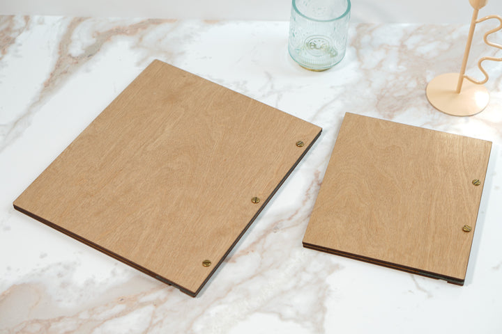 Engraved Wood & Leather Menu Holder: Customizable Restaurant Menu
