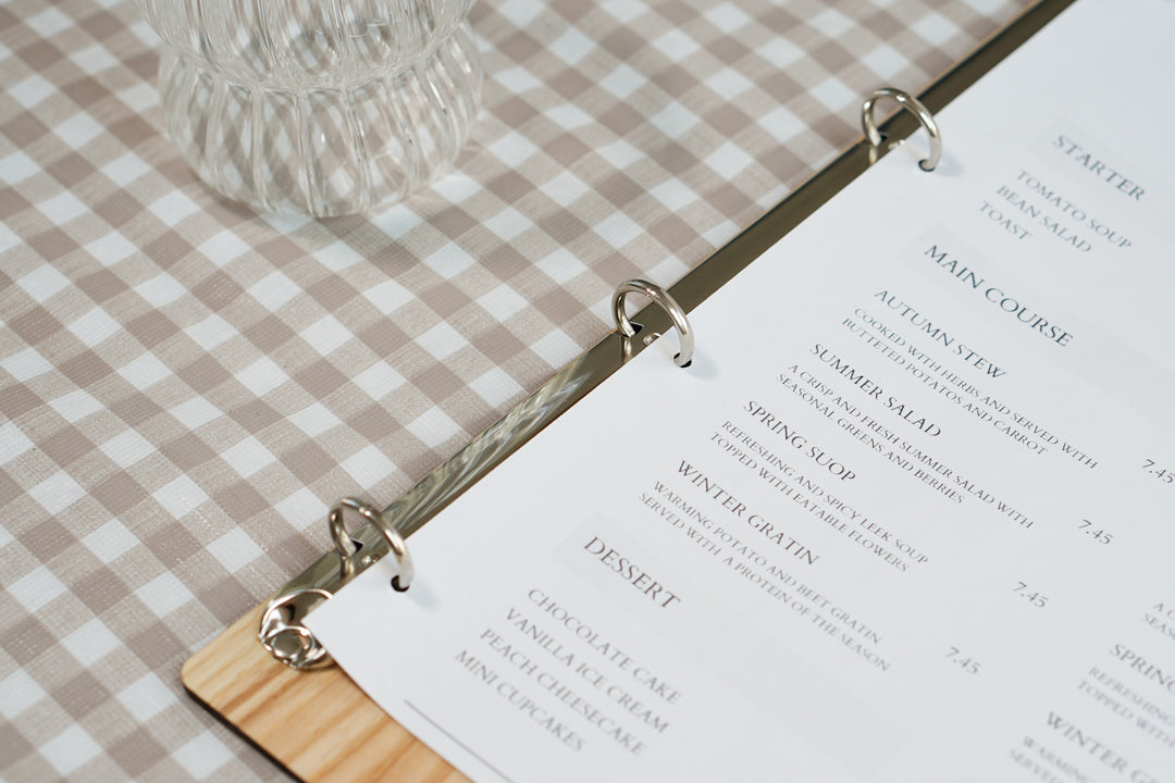 Personalized Wood Menu Cover: Engraved Logo Ring Binder