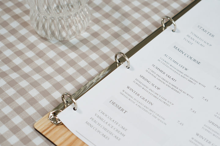 Personalized Wood Menu Cover: Engraved Logo Ring Binder