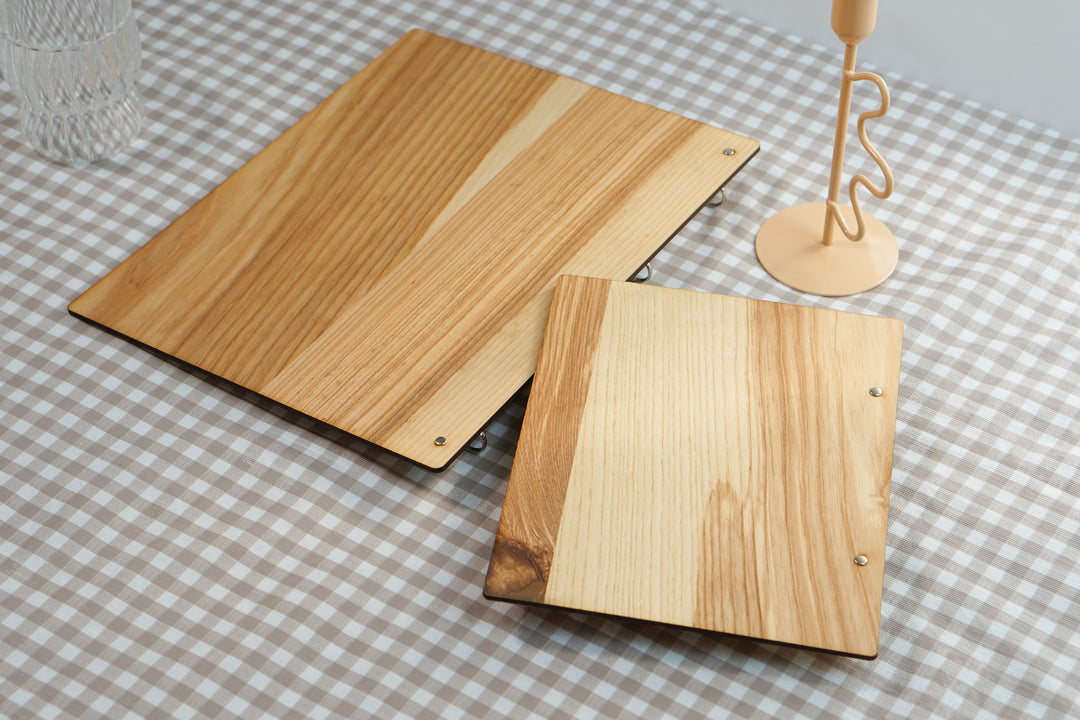 Personalized Wood Menu Cover: Engraved Logo Ring Binder