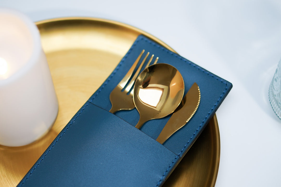 Personalized Leather Cutlery Pouch: Cafe Restaurant Organizer
