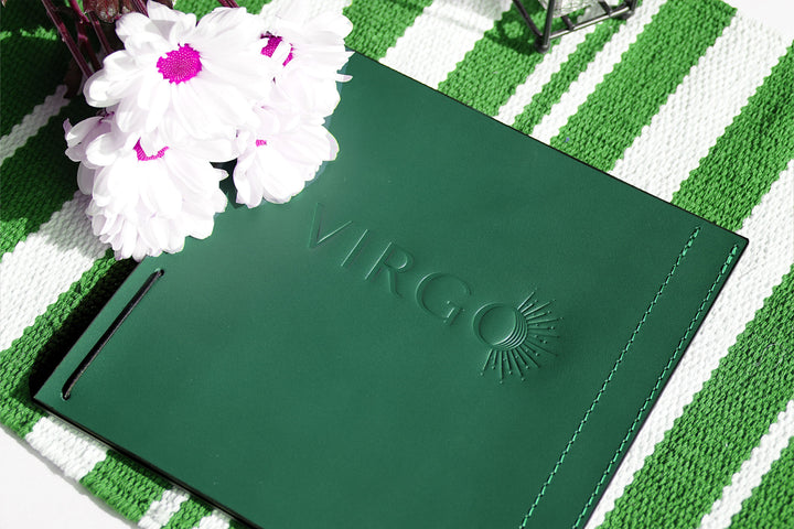 Embossed Leather Menu Folder: Wooden Base, Cafe Restaurant Menu