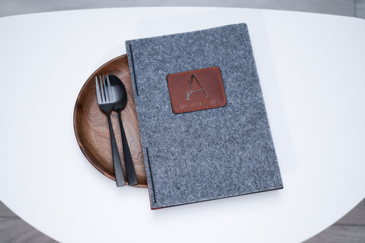 Felt Menu Holder: Leather & Wood Restaurant Menu Cover