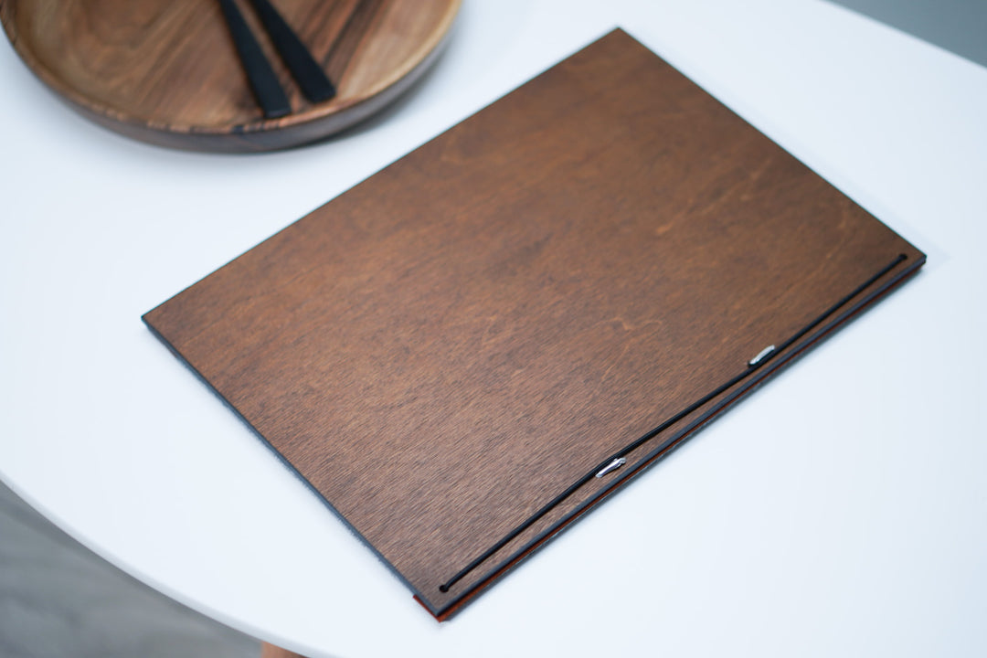 Felt Menu Holder: Leather & Wood Restaurant Menu Cover