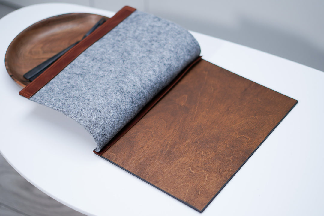 Felt Menu Holder: Leather & Wood Restaurant Menu Cover