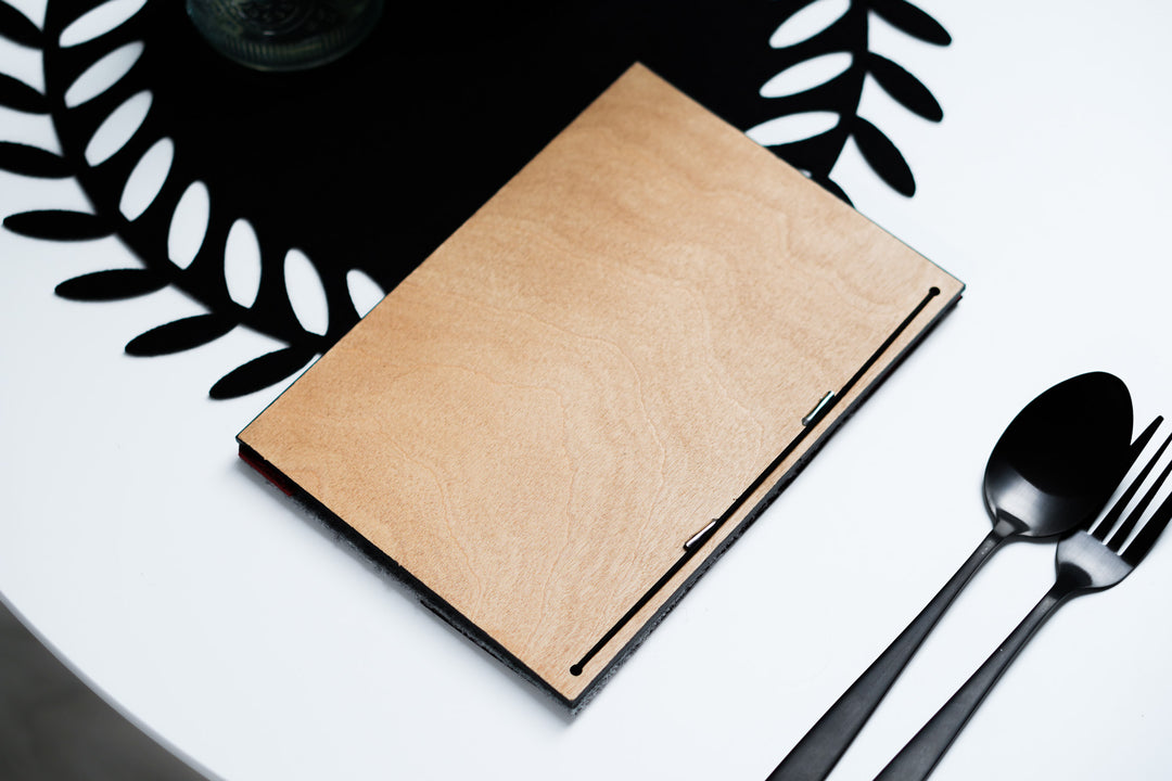 Felt Restaurant Menu Holder: Leather & Wood Cafe Menu Board
