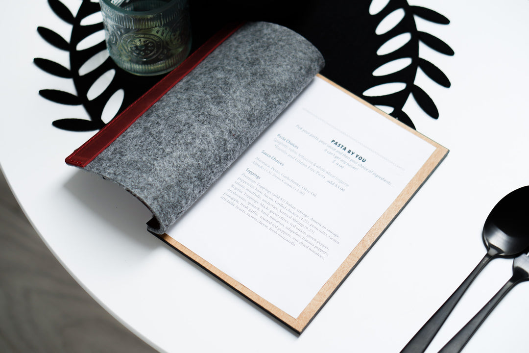 Felt Restaurant Menu Holder: Leather & Wood Cafe Menu Board