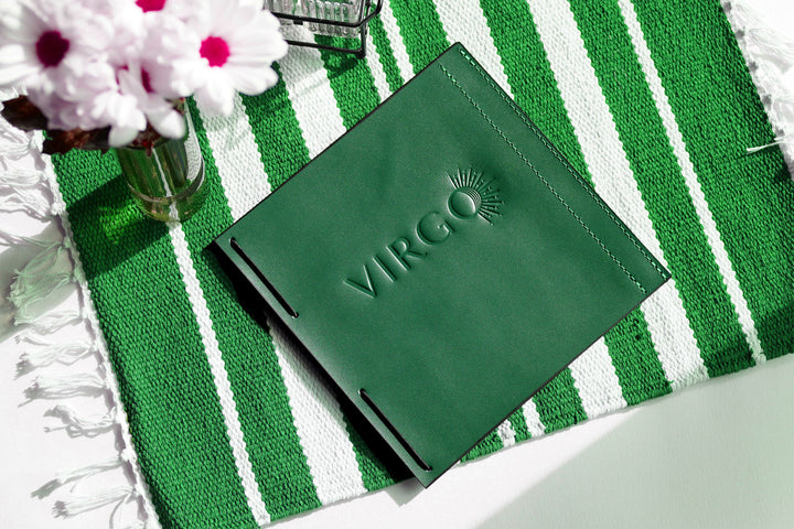 Embossed Leather Menu Folder: Wooden Base, Cafe Restaurant Menu