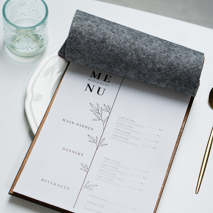 Felt Menu Holder: Leather & Wood Restaurant Menu Board
