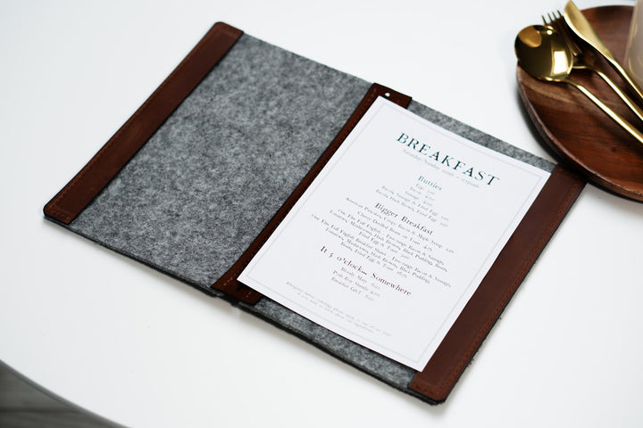 Felt & Leather Menu Holder: Customizable Restaurant Tabletop Display