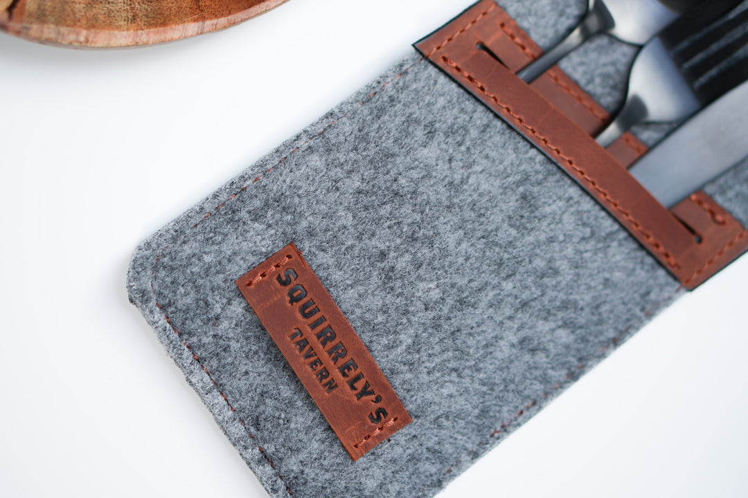 Personalized Leather & Felt Cutlery Pouch – Elegant Organization for Your Dining Experience