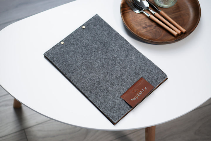 Felt Menu Holder: Leather & Wood Restaurant Menu Cover