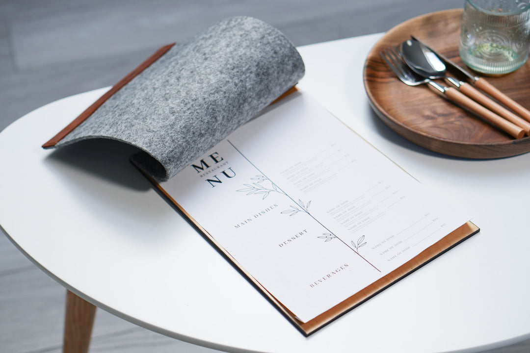 Felt Menu Holder: Leather & Wood Restaurant Menu Cover