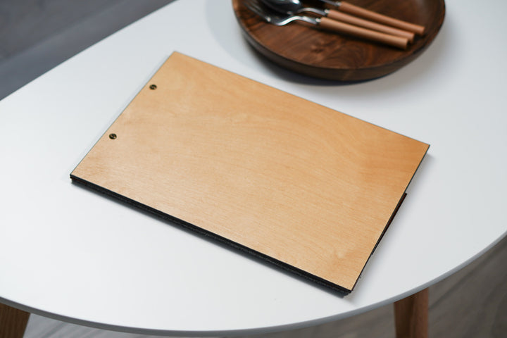 Felt Menu Holder: Leather & Wood Restaurant Menu Cover