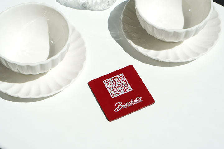 Leather QR Code Menu Sign: Personalized Restaurant Tabletop Display