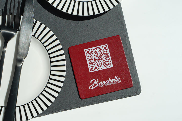 Leather QR Code Menu Sign: Personalized Restaurant Tabletop Display