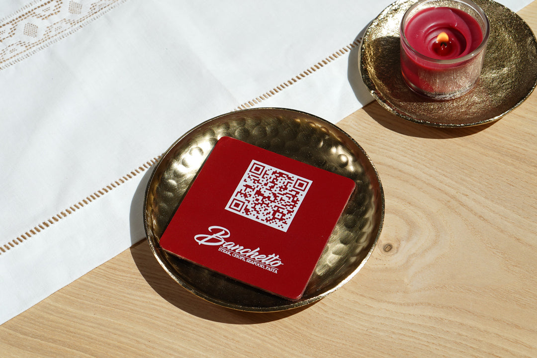 Leather QR Code Menu Sign: Personalized Restaurant Tabletop Display