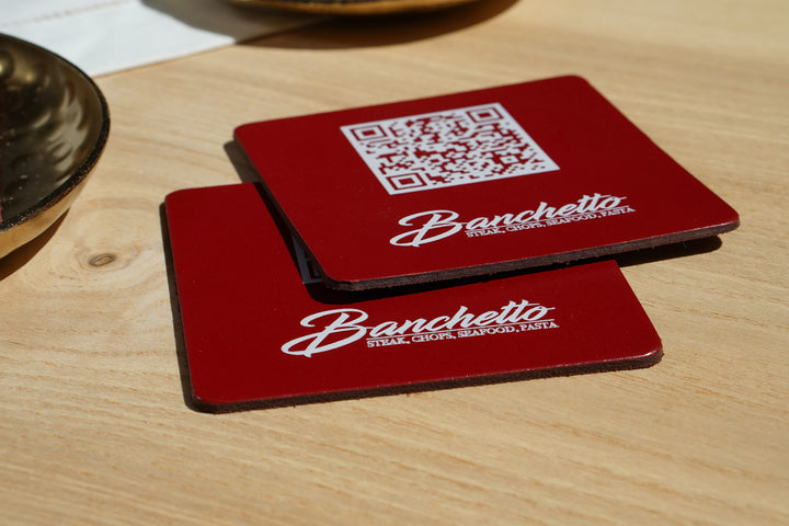 Leather QR Code Menu Sign: Personalized Restaurant Tabletop Display