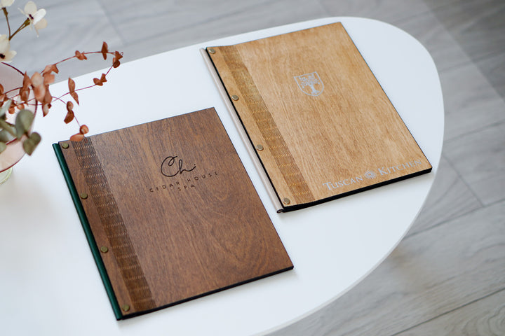 Leather & Wood Menu Cover: Custom Restaurant Menu Holder
