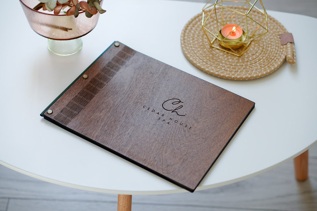 Custom Wooden Menu Cover: Leather Restaurant Menu Holder