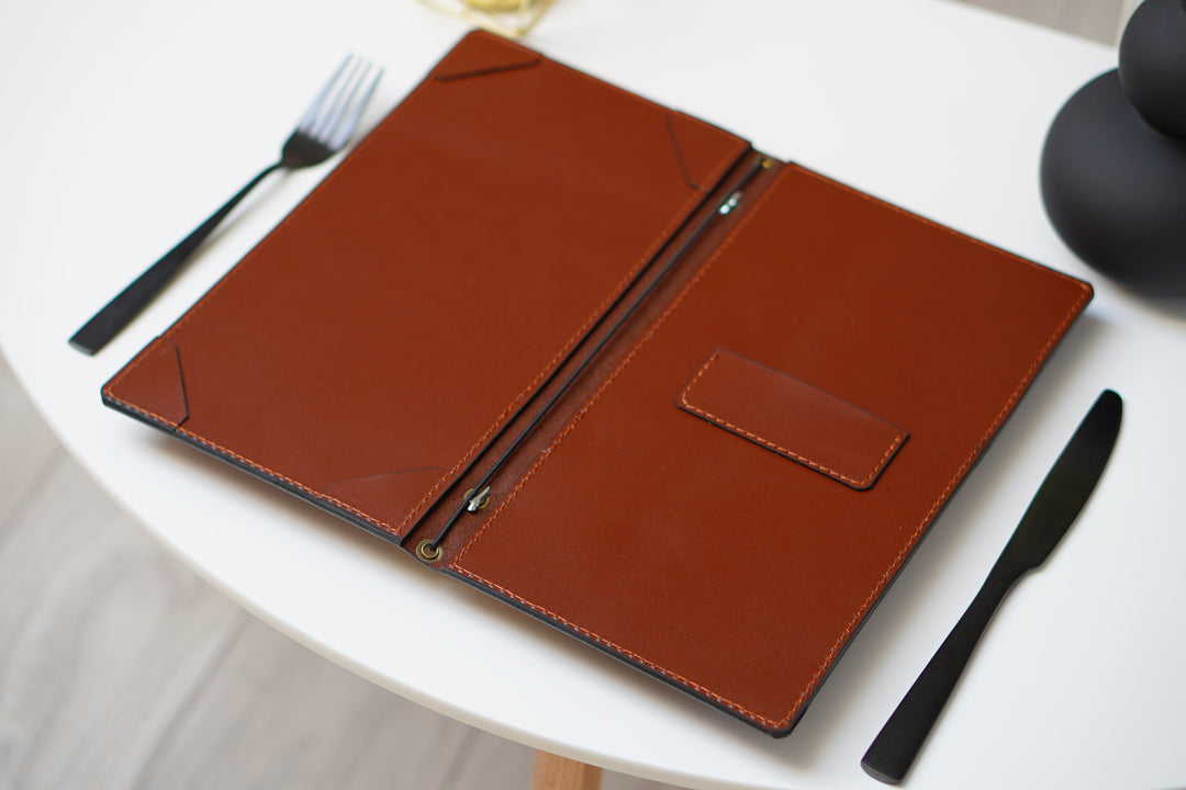 Embossed Leather Menu Holder, Restaurant Menu Cover