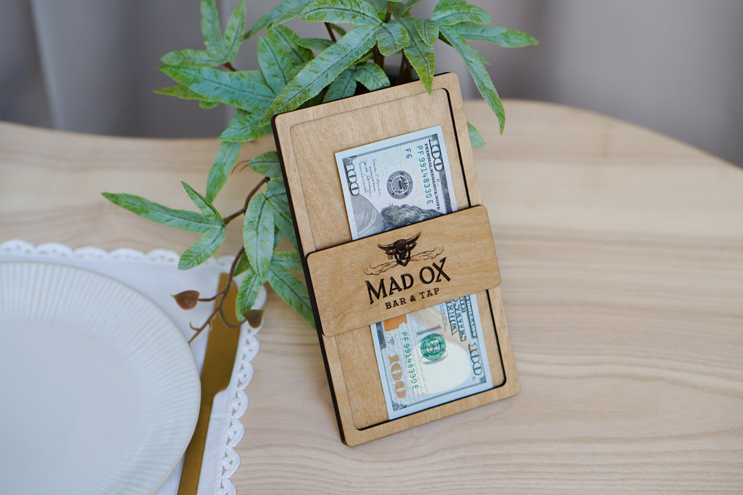 Engraved Wood Check Presenter: Custom Restaurant Bill Holder