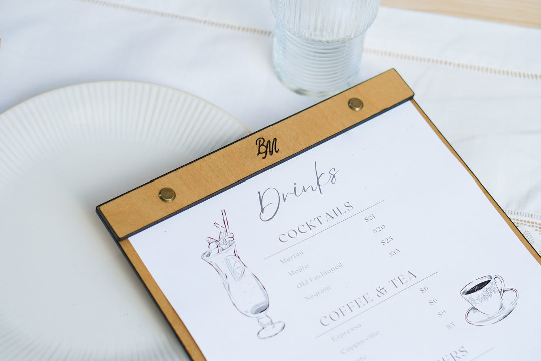 Wood Menu Clipboard: Restaurant Menu Holder, Personalized Logo
