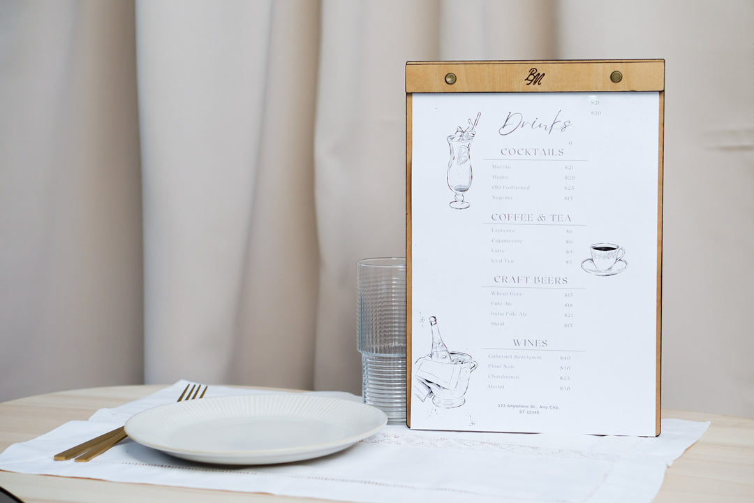 Wood Menu Clipboard: Restaurant Menu Holder, Personalized Logo