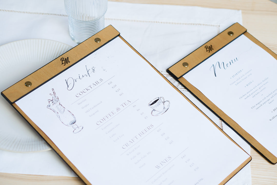Wood Menu Clipboard: Restaurant Menu Holder, Personalized Logo