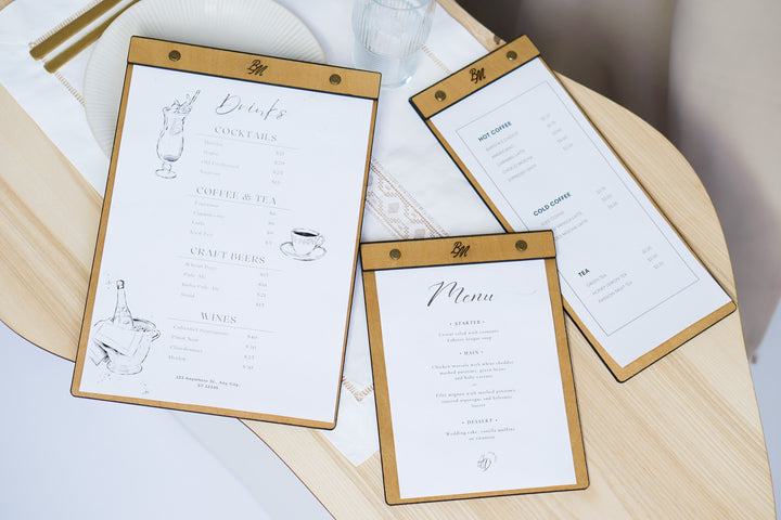 Wood Menu Clipboard: Restaurant Menu Holder, Personalized Logo