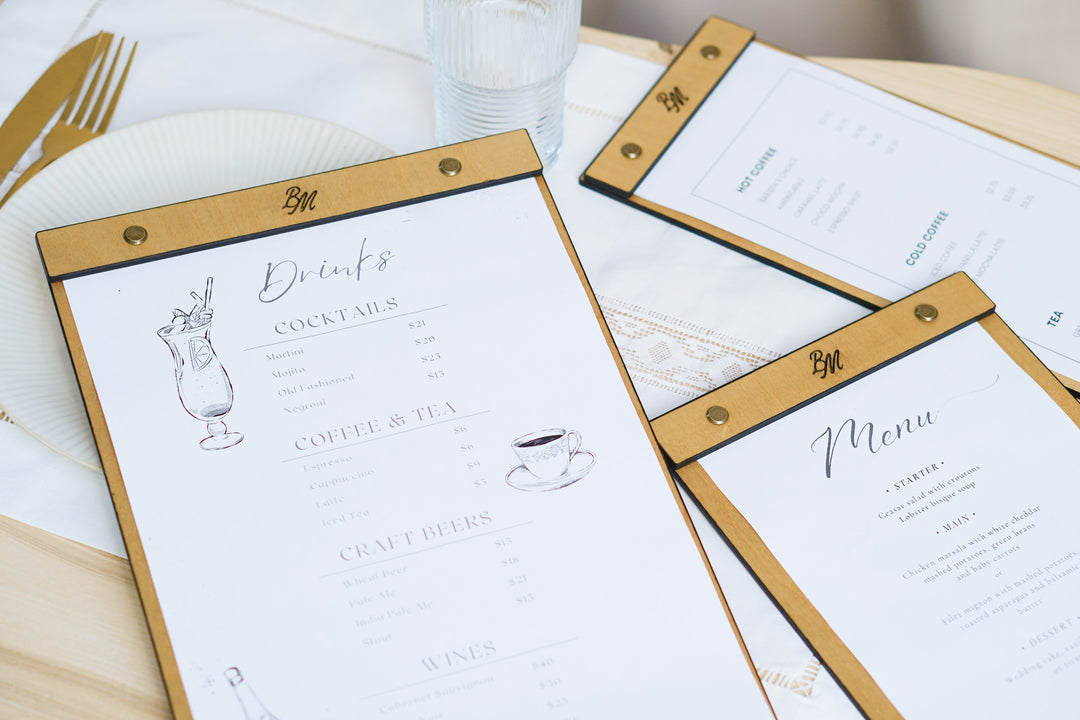 Wood Menu Clipboard: Restaurant Menu Holder, Personalized Logo