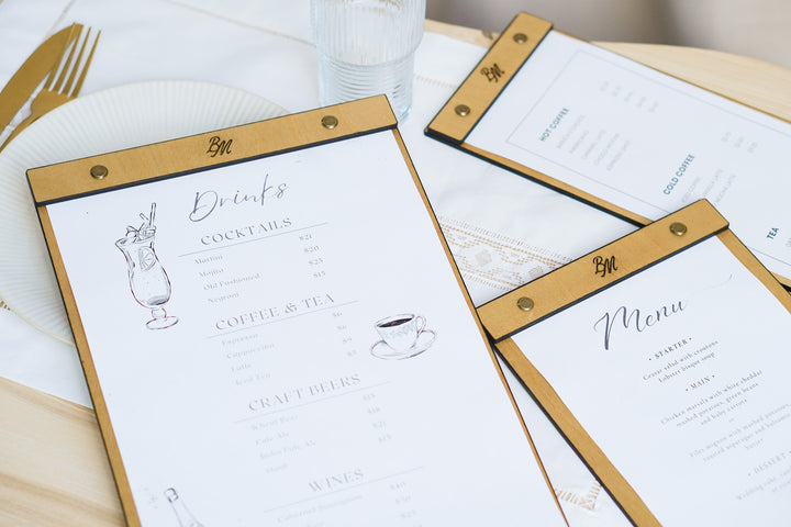 Wood Menu Clipboard: Restaurant Menu Holder, Personalized Logo