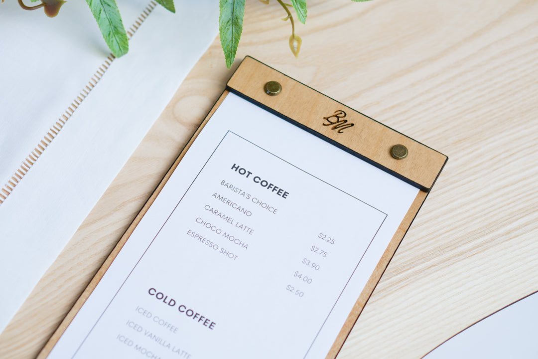 Wood Menu Clipboard: Restaurant Menu Holder, Personalized Logo