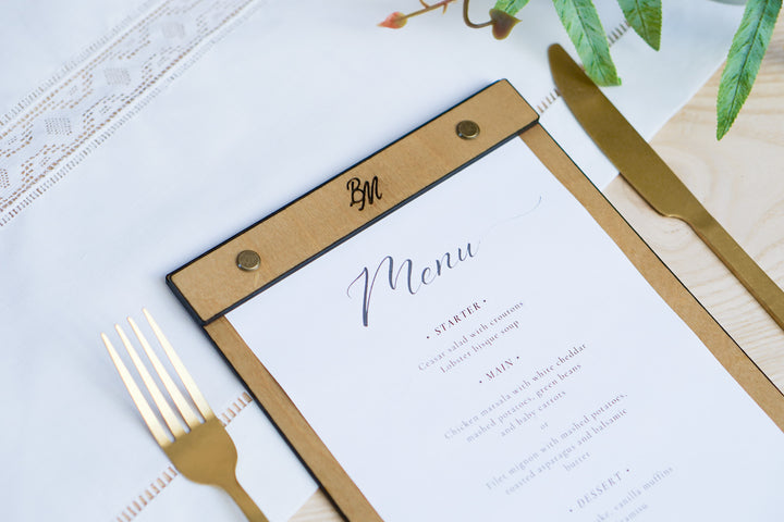 Wood Menu Clipboard: Restaurant Menu Holder, Personalized Logo
