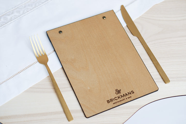 Wood Menu Clipboard: Restaurant Menu Holder, Personalized Logo