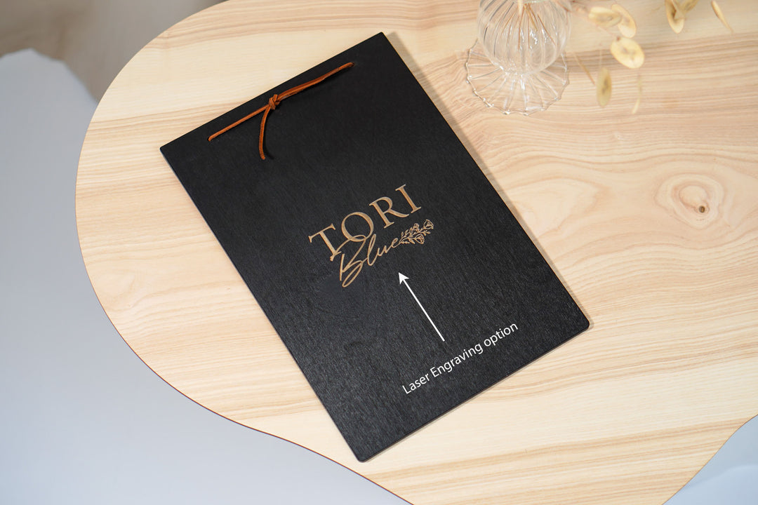 Engraved Wood Menu Holder: Restaurant Cafe Clipboard, Custom Logo