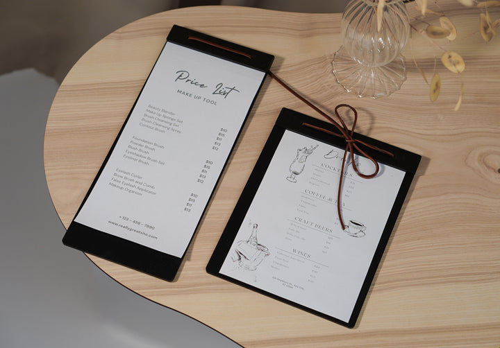 Engraved Wood Menu Holder: Restaurant Cafe Clipboard, Custom Logo