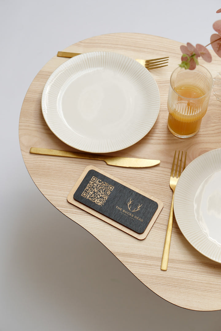 Personalized Wooden QR Code Menu Holder: Restaurant Table Sign
