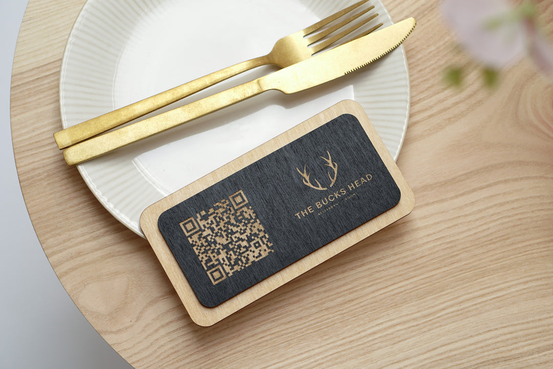 Personalized Wooden QR Code Menu Holder: Restaurant Table Sign