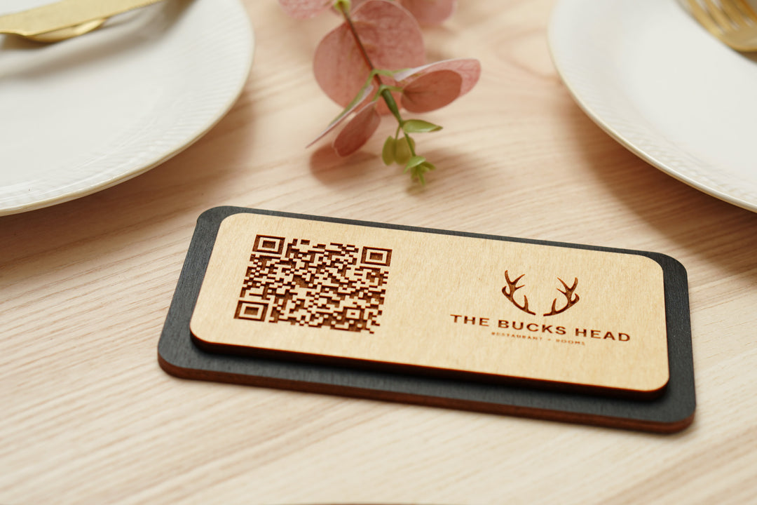Personalized Wooden QR Code Menu Holder: Restaurant Table Sign