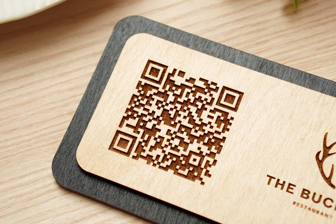 Personalized Wooden QR Code Menu Holder: Restaurant Table Sign