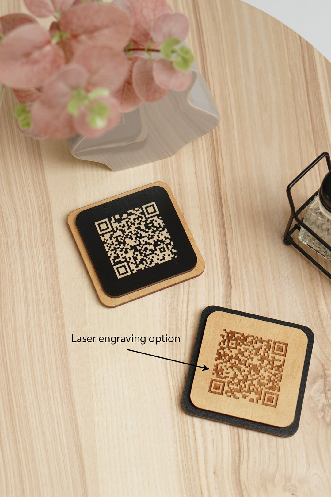 Engraved Wooden QR Code Menu Sign: Personalized Restaurant Table Menu