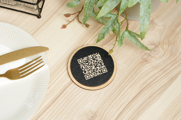 Personalized Wooden QR Code Menu Sign - Restaurant Tabletop Display