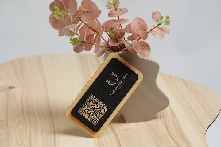 Personalized Wooden QR Code Menu Holder: Restaurant Table Sign