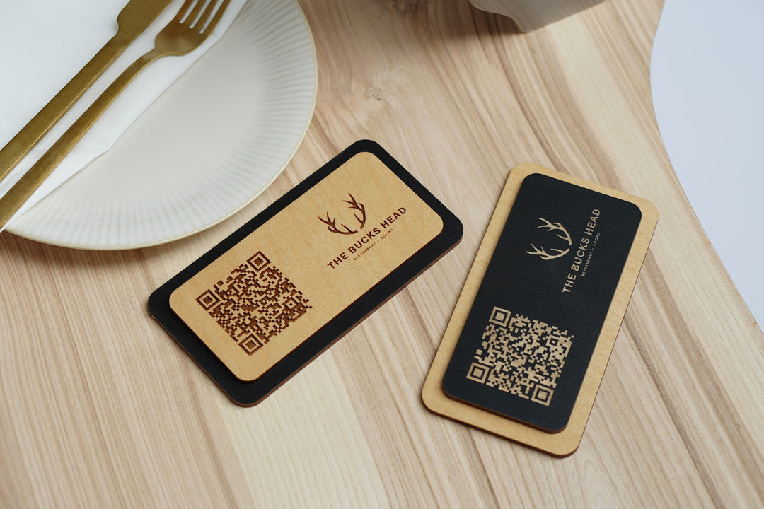 Personalized Wooden QR Code Menu Holder: Restaurant Table Sign